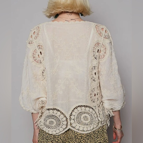POL One Size Cotton Natural Crochet Embroidered Blouse Boho Beacg - Picture 4 of 4